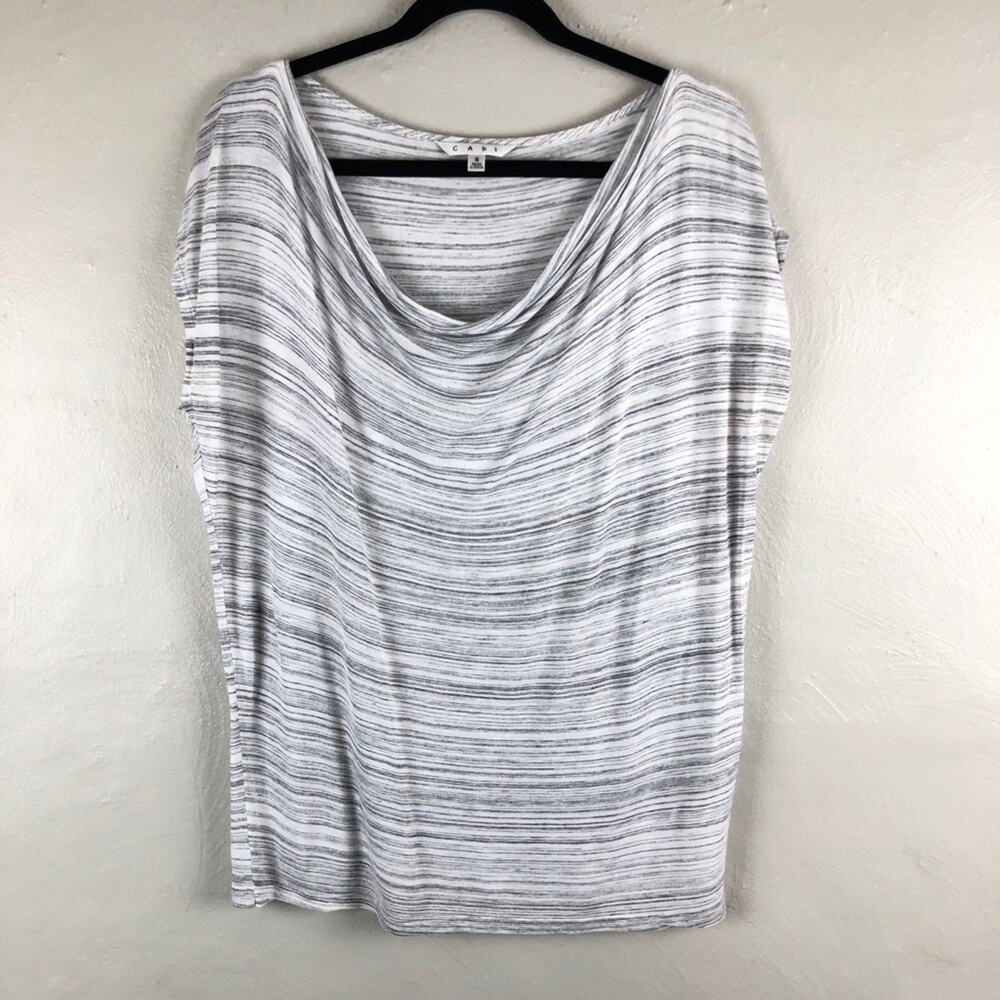 CAbi Gray White Lightweight Stripe Drape Neck Pullover 407 Fall In Tee Shirt Top